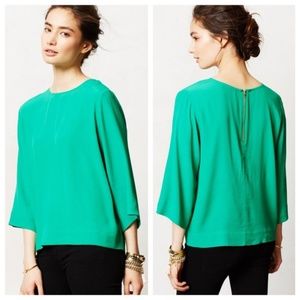 Anthropologie 3/4 length sleeve green blouse